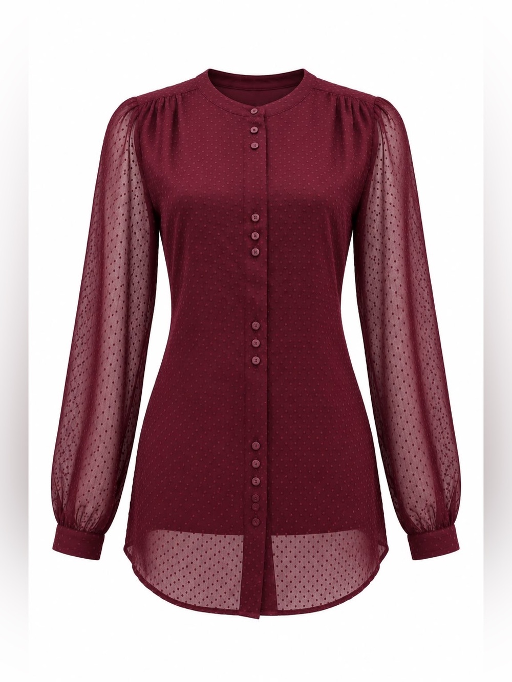 Banana Republic Burgundy Sheer Dot Button-Up Blouse